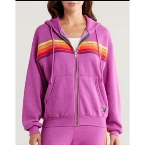 💜 Aviator Nation Rainbow Stripe Zip Hoodie – Rare Purple Colorway – NWOT – Size